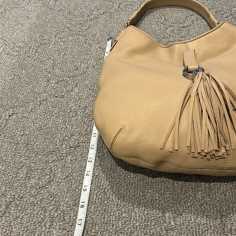 Lauren Ralph Lauren Tan Leather Hobo Bag with Tassel